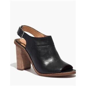 Madewell The Marie slingback heels women's 7.5 black leather peep toe comfort